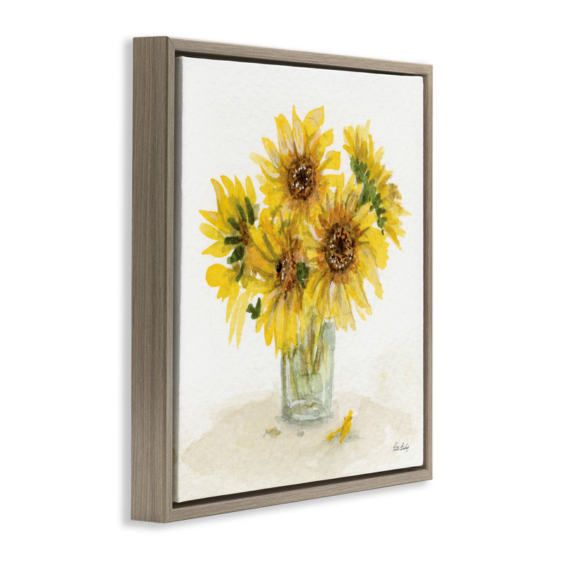 Cadre flottant dépliant dans un vase de tournesols, design par Patti Bishop, H 25 po x l 25 po