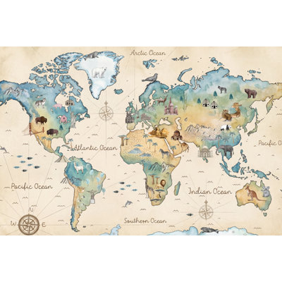 World Map Wallpaper Global Atlas Travel Cartography Removable Wall Decor