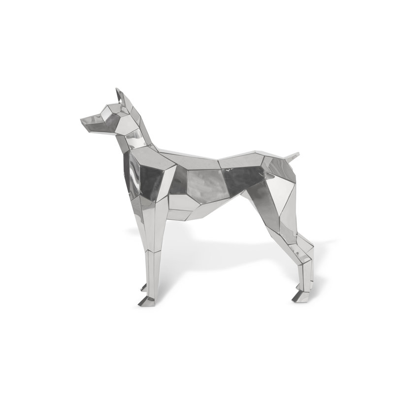 Contemporary Modern Silver Dog Metal Statue 41"