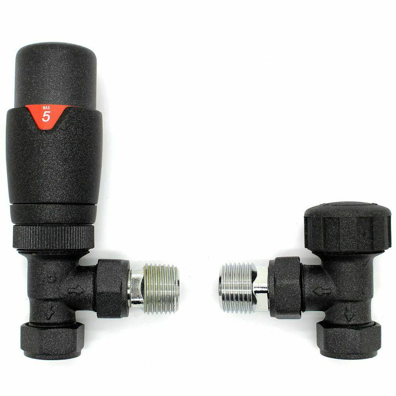 G1/2''*15mm, TRV Angled Thermostatic Radiator Valve for Center Heating System, Anthracite