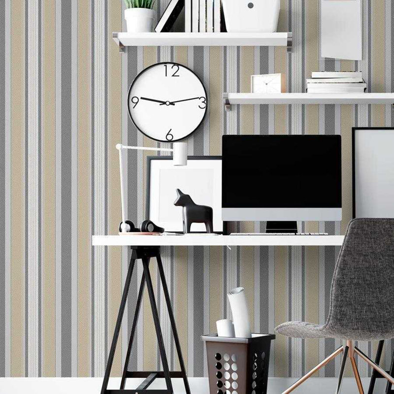 Rouleau de papier peint adhésif Henrieville, Crème / gris, L 126 po x l 24 po