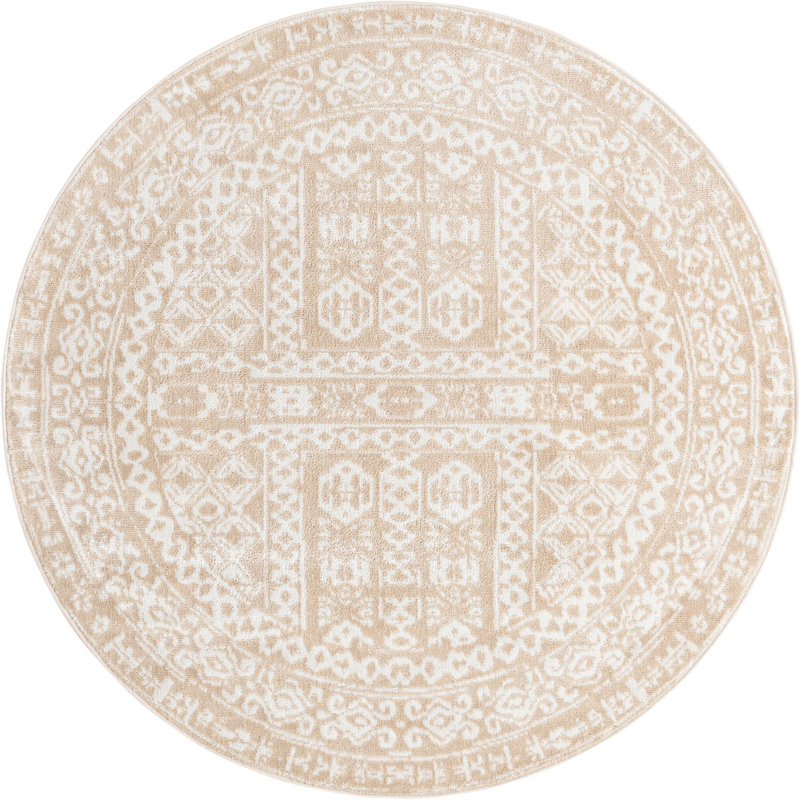 Tapis beige contemporain Micsunel, Rond 5 pi
