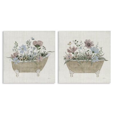 Ensemble de toiles 2 pièces Rustic Florals in Bathtub, design par Tava Studios
