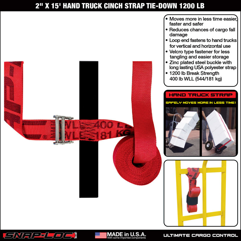 Ultimate Red Polyester 15' Hand Truck Cinch Strap with D-Ring Grip