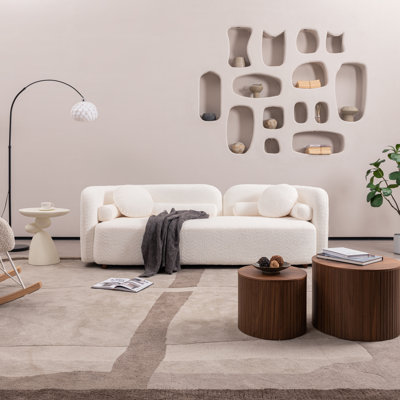 Piece White Boucle Sofas Set, Modern Japandi Seating for Home