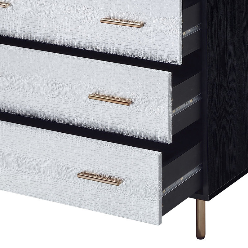 Commode Myles à finition noire, argentée et dorée