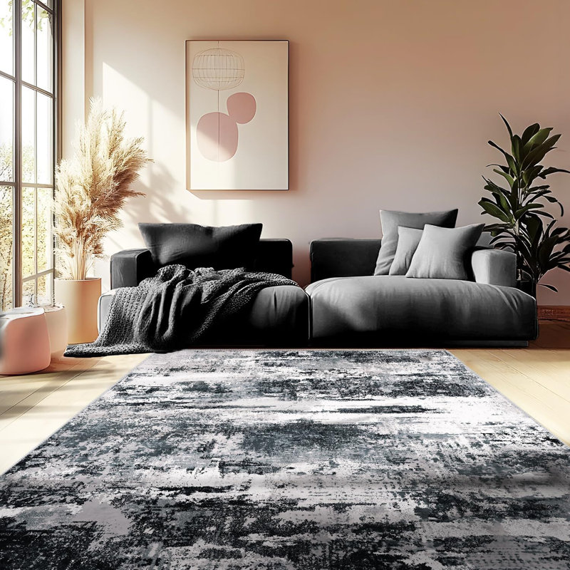 4x6ft Machine-washable Carpet, Cashmere-Look Rug with Non-Slip Backing and Durable Edging, Modern Oil Painting Style Rug Suitable for Living Room, Bedroom, Dining Room