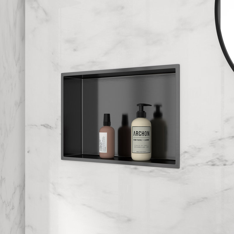 21'' W x 13'' H Bathroom Shower Niche, Stainless Steel Rectangular Wall Niche, Gunmetal Black, Gunmetal Black
