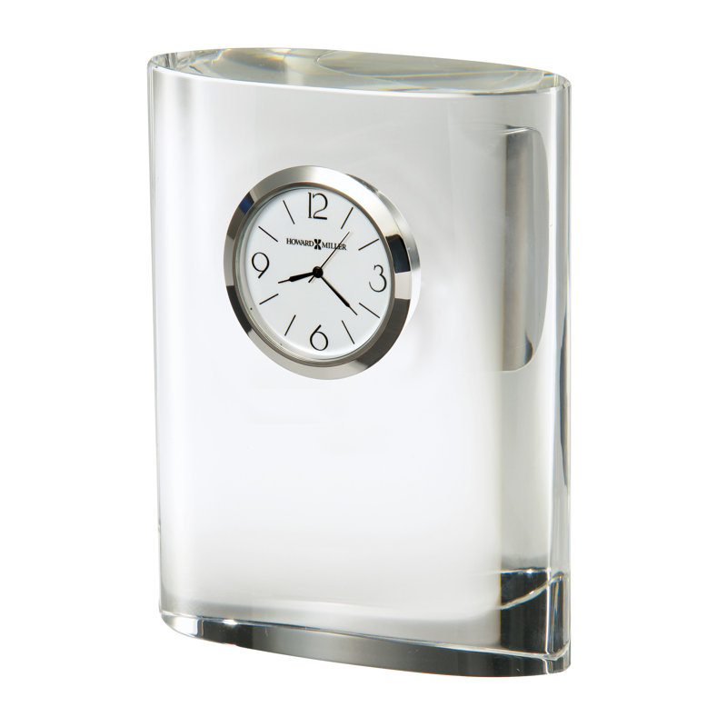 Fresco Modern & Contemporary Analog Crystal Quartz Movement / Crystal Tabletop Clock in Polished Silver