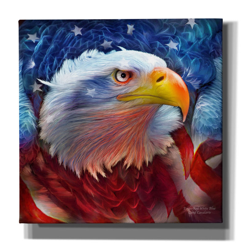 «Eagle Red White Blue» par Carol Cavalaris, art mural sur toile, H 18 po x l 18 po x P 0,75 po