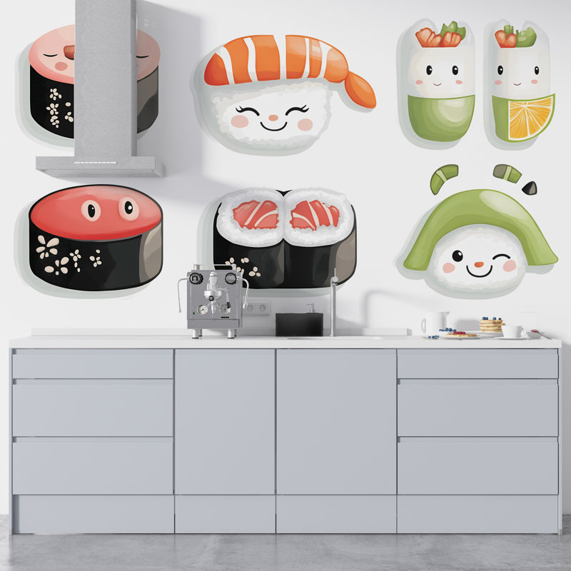Décalcomanie murale Kawaii, décor de cuisine japonaise mignonne, 381Mv, 95" H x 50 "W