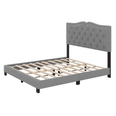 Queen Size Upholstered Bed Frame With Tufted Headboard -  Red Barrel StudioÂ®, 9477512280E94F95BA834A8ED6DD30EB