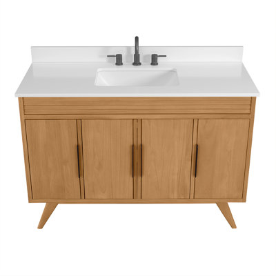 Hoult 48 in. Single Natural Teak Bathroom Vanity with Quartz Top