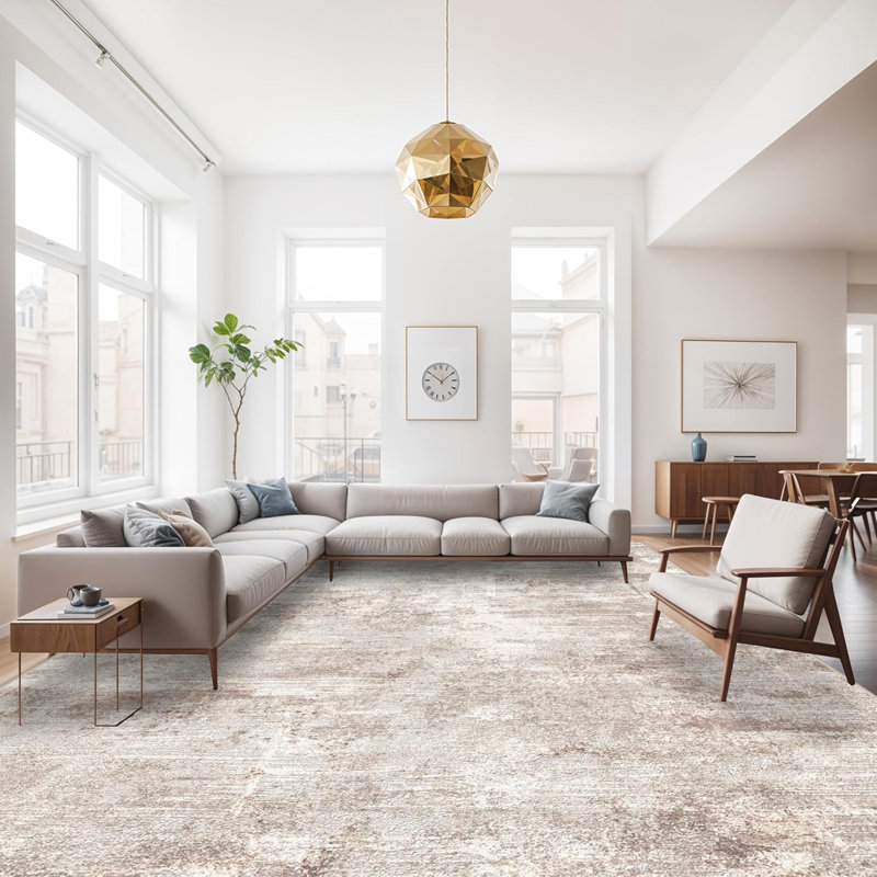 Washable Abstract Area Rug - Rugs for Living Room Large Non Slip Indoor Entryway Rubber Backing Carpet Bedroom Kitchen Distressed Stain Resistant Floor Decor Mat Machine Washable Brown