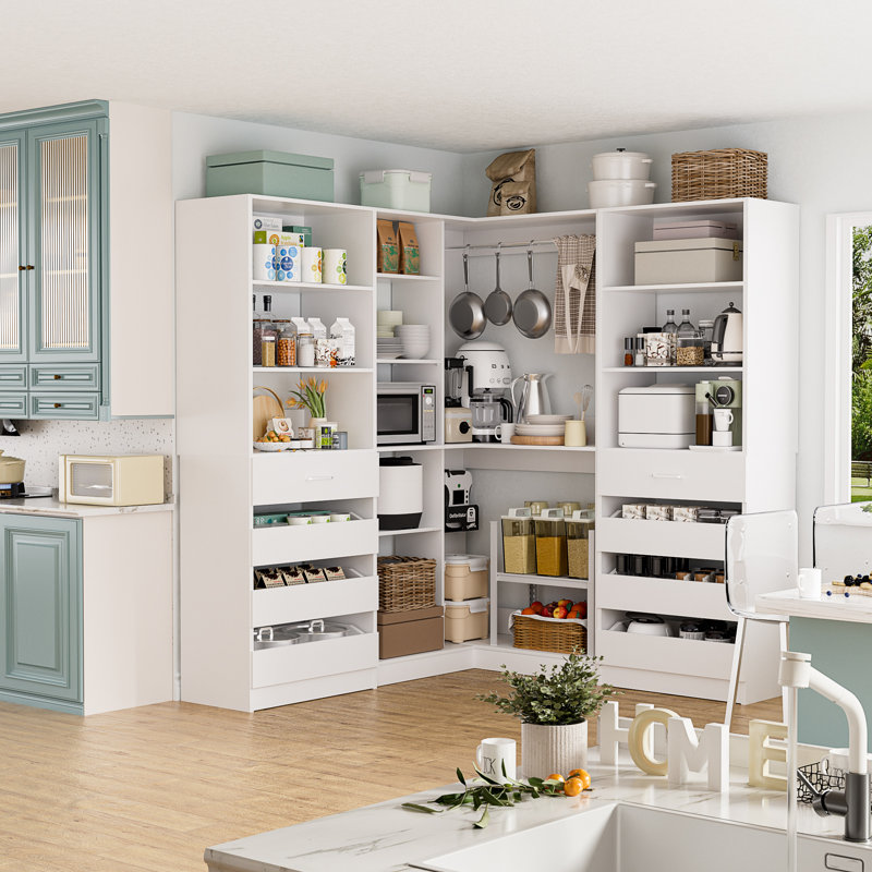 95-132Inches Closet System With Drawers And Corner Closet, White