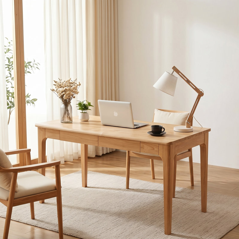 Bureau moderne en bois massif avec tiroirs, bureau à domicile à bords lisses pour petits espaces, bureau de travail pour chambre à coucher