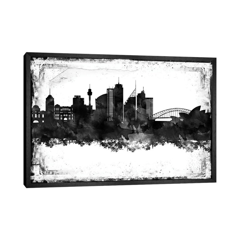 Sydney Black And White Framed Skylines by WallDecorAddict - Floater Frame Gallery-Wrapped Canvas Giclée on Canvas