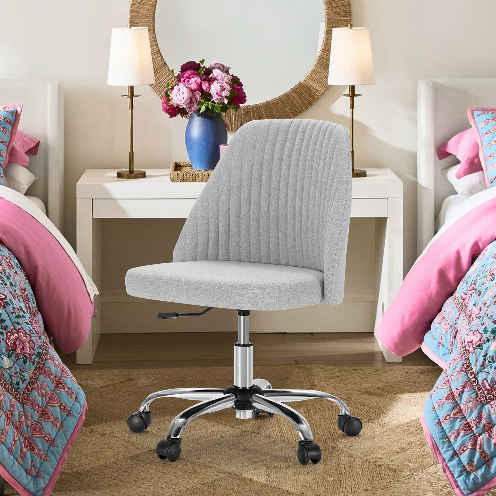 Task Chair Office Desk Chair Make Up Chair With Wheels(Set Of 2), Gray