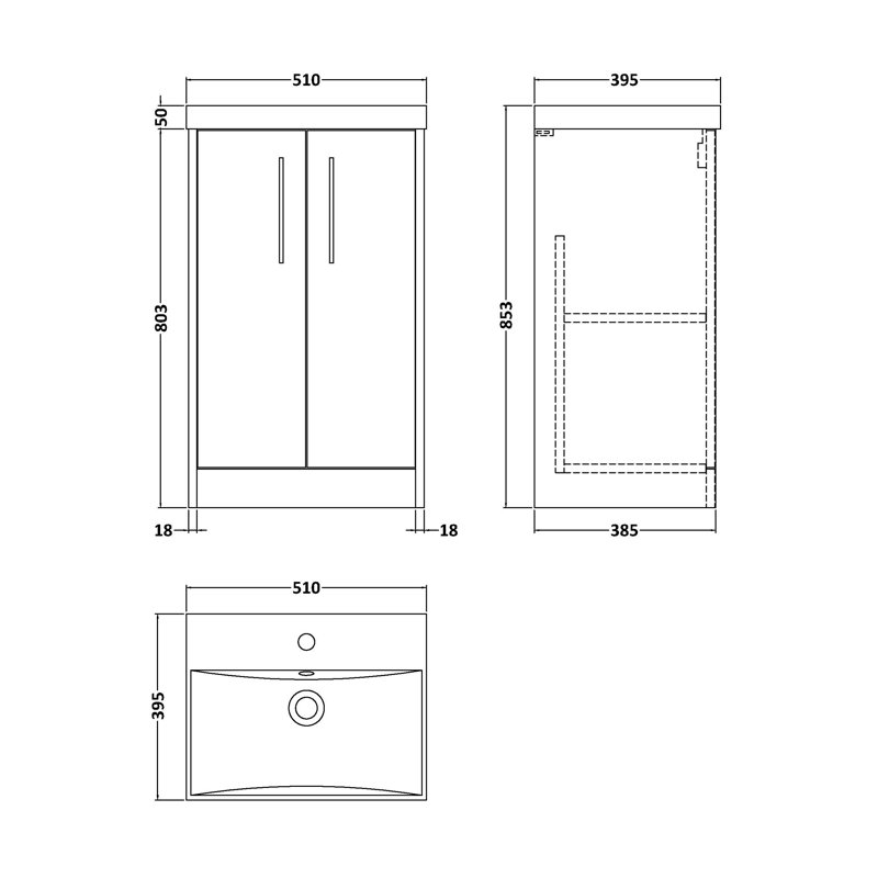 Juno 500mm Single Bathroom Vanity with Integrated Vitreous China Basin, Autumn Oak