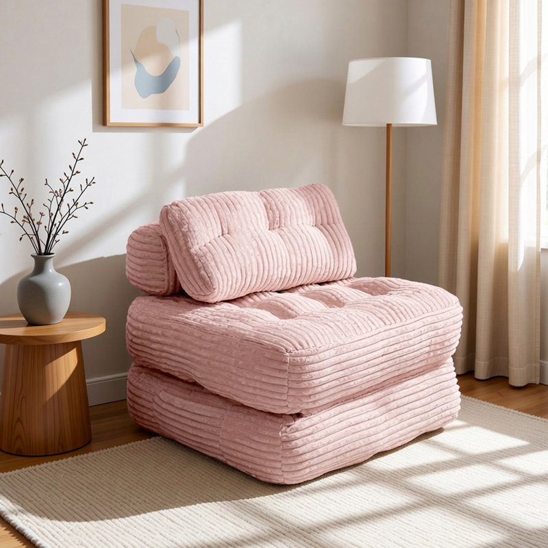 Canapé-lit convertible 35 po Bonless, fauteuil d'appoint en velours côtelé et canapé-lit en mousse haute densité pour petits espaces