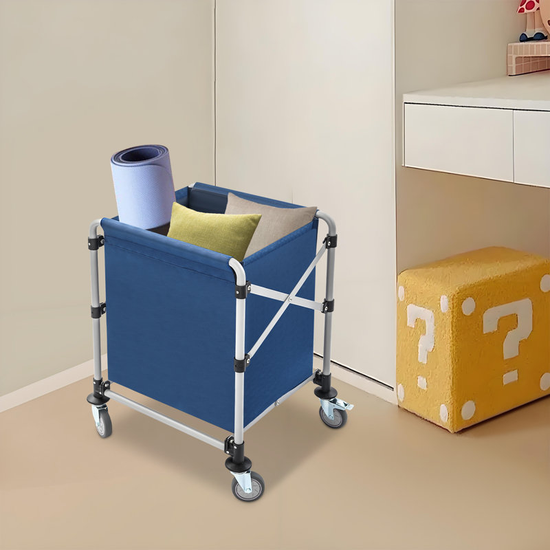 23.62X19.69X31.89” Laundry Cart With Wheels, Blue, 31.89" H x 23.62" W x 19.69" D