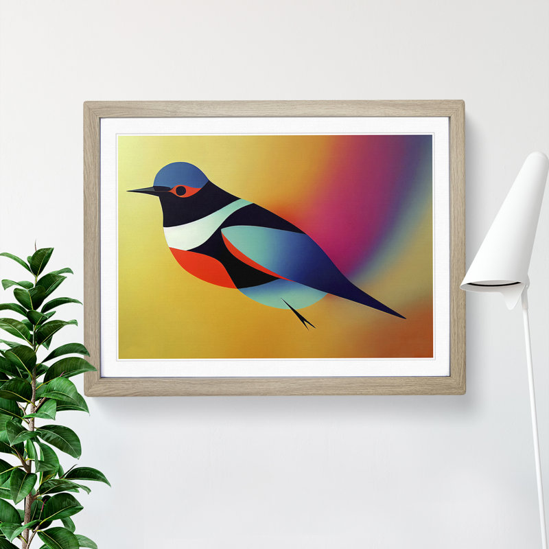 An Abstract Swallow Bird 1 Piece Single Picture Frame Wall Art, 25cm H x 34cm W x 2cm D, Oak