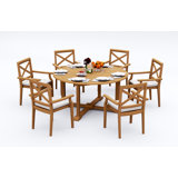 4 Seats 5 Pcs Grade-A Teak Wood Dining Set: 60" Round Table And 4 Granada Stacking Arm Chairs #11GR1204