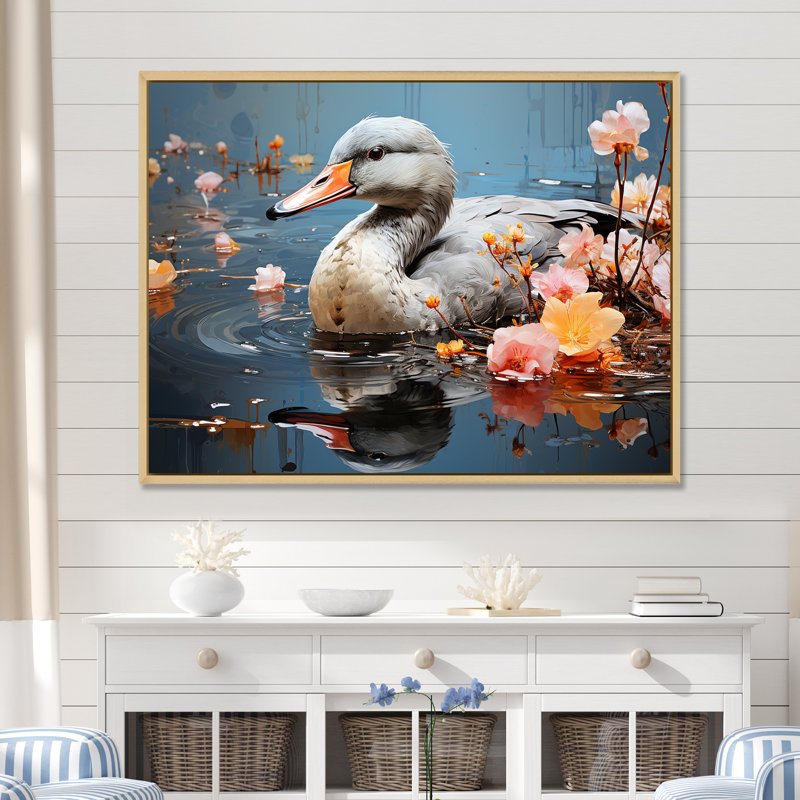 «Grey Duck», art mural «Duck», Cadre flottant brun, H 30 po x l 40 po x P 1,5 po