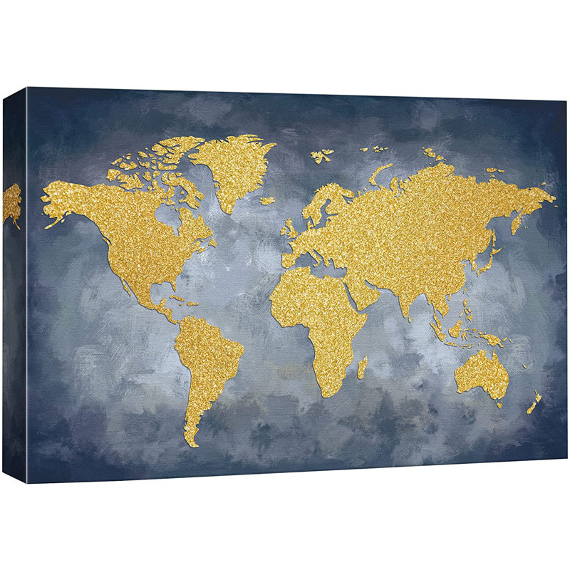 World Map " Continents On World Map Landscape Islands ", 12" H x 18" W x 1.5" D