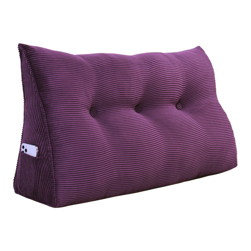 Lit à dossier assis en velours côtelé confortable, tête de lit, coussin de lecture, dossier triangulaire, compression, Gris