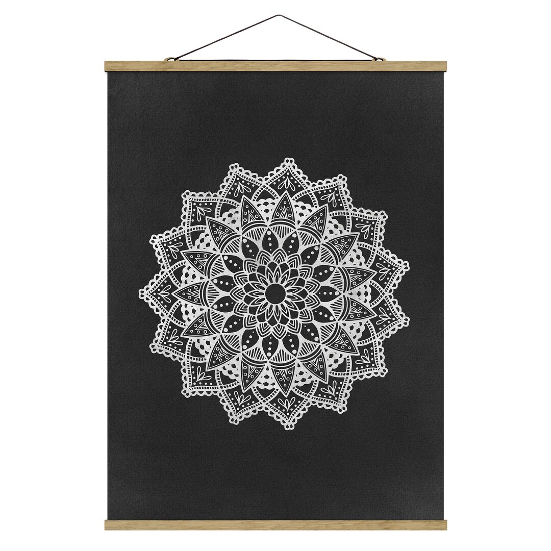 Stoffbild Mandala Illustration Ornament Weiß Schwarz