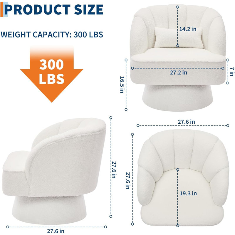 Upholstered Swivel Armchair, Beige Teddy, Beige