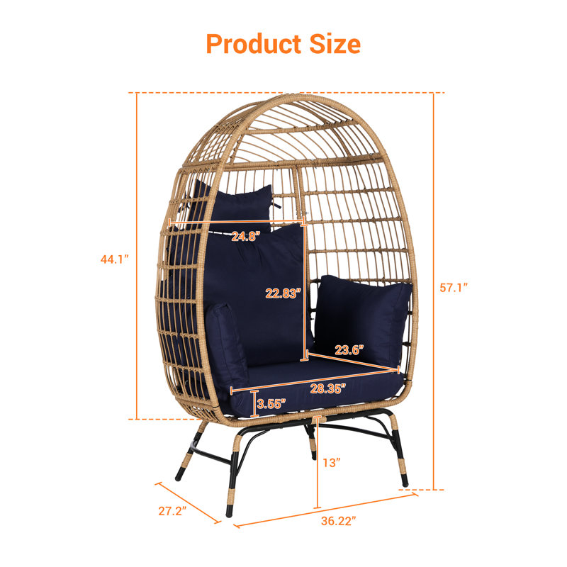 Fauteuil à œufs avec coussin d'extérieur lavable et coussin, Bleu très foncé