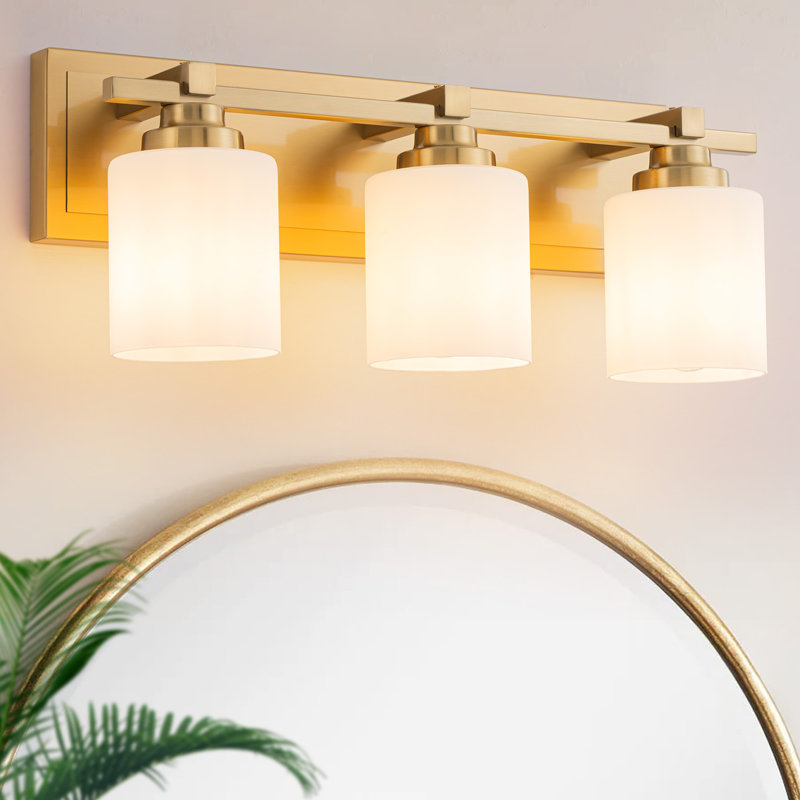 Modern Bathroom Light Fixtures Over Mirror, Vanity Lights for  E26 Socket (Bulbs Not Included), Brass, 3 Lights, White