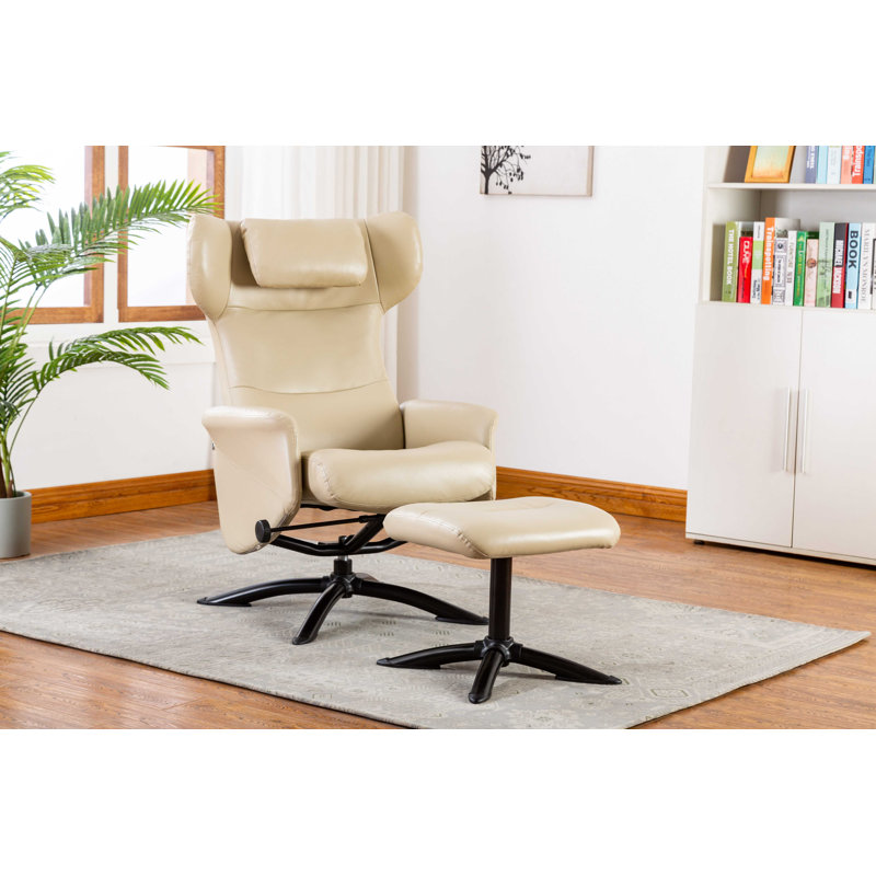 Fauteuil inclinable ergonomique manuel en similicuir avec repose-pieds de 28,7 po de largeur Bourkelands, Similicuir crème