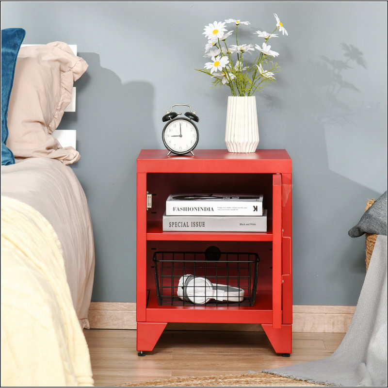Industrial End Table, Living Room Side Table with Locker-Style Door and Adjustable Shelf