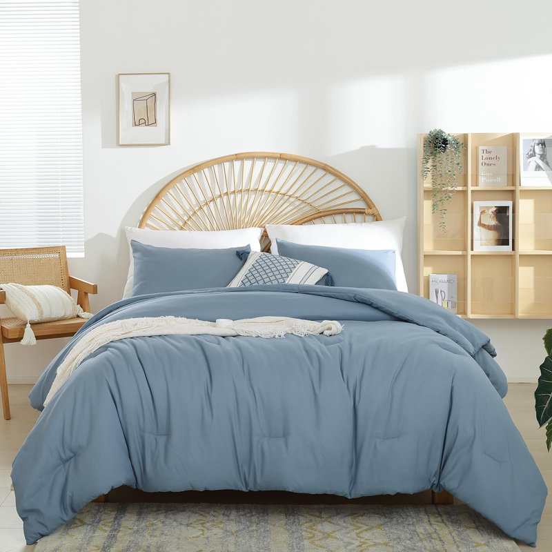 Boho Comforter Set 3 Pieces- Bedding For All Seasons Lightweight & Cozy Comforter With Two Pillowcases, Dusty Blue