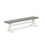 L'ensemble de salle à manger 6 pièces contient une table de salle à manger rectangulaire avec des pieds en X et 4 chaises Parson en tissu de lin Shitake foncé avec un banc, blanc lin