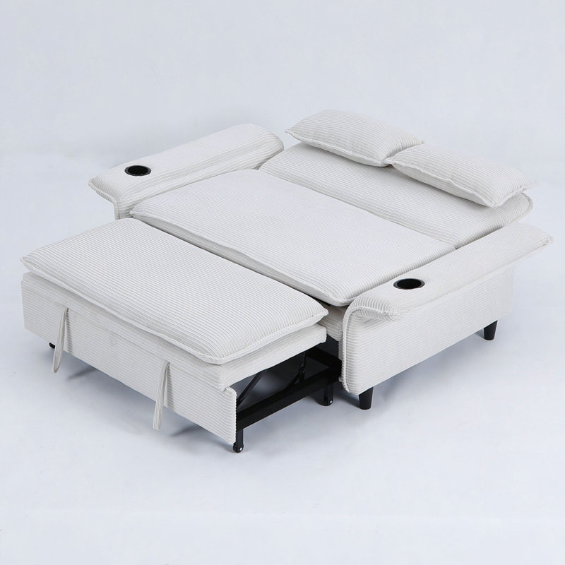 Canapé-lit de 65,74 po en tissu à rayures multifonctionnel, adapté aux chambres à coucher et aux salons. Les accoudoirs et les dossiers sont réglables.