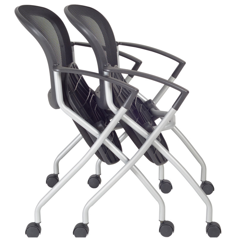 Cadence Black Mesh Nesting Conference Chairs with Fixed Arms