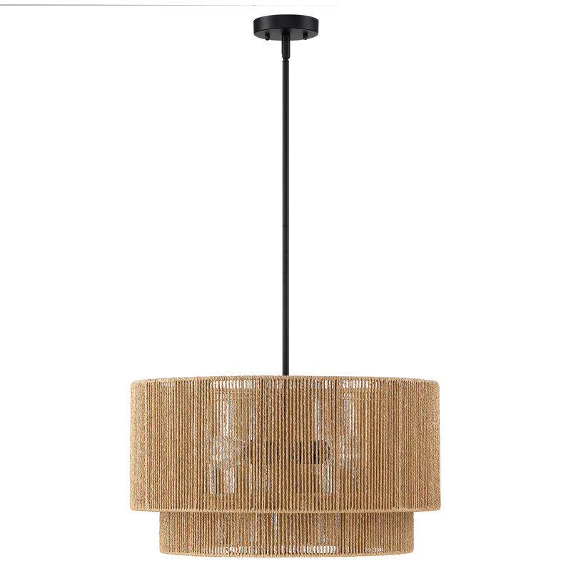 Nekoosa 4 - Light 22in Hand-Woven Drum Chandelier, Natural