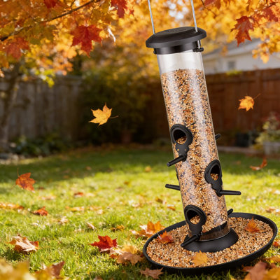 Wild Bird Feeder With Removable Seed Catcher Tray, 6 Feeding Ports For Small Birds, Easy To Fill And Clean, Durable Outdoor Hanging Bird Feeder