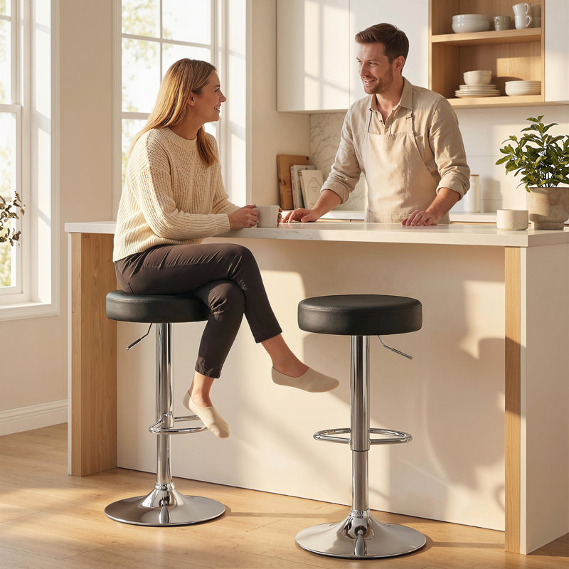 Swivel Upholstered Adjustable Height Counter Stool with Metal Frame, Black