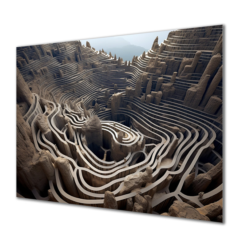 Labyrinthe surréel paysage II - surréalisme, art mural en métal, H 12 po x l 20 po x P 1 po