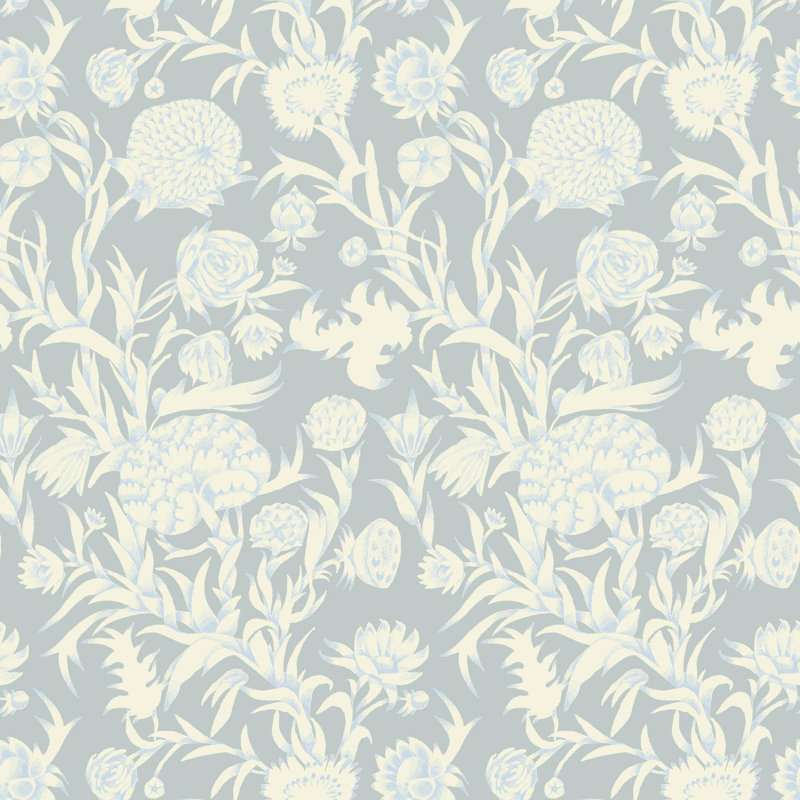 Blooming Thicket - Papier peint, Bleu glacial, Peler et coller