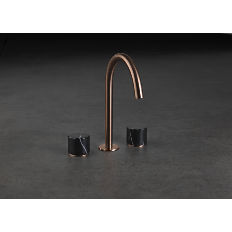 Acquaco Linki Marble Deck Mount Three-Hole Widespread Bathroom Lavatory Faucet, Satin Stainless-White Marble