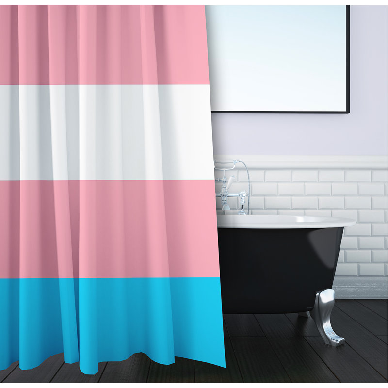 Rideau de douche durable en polyester, Bleu / blanc / rose