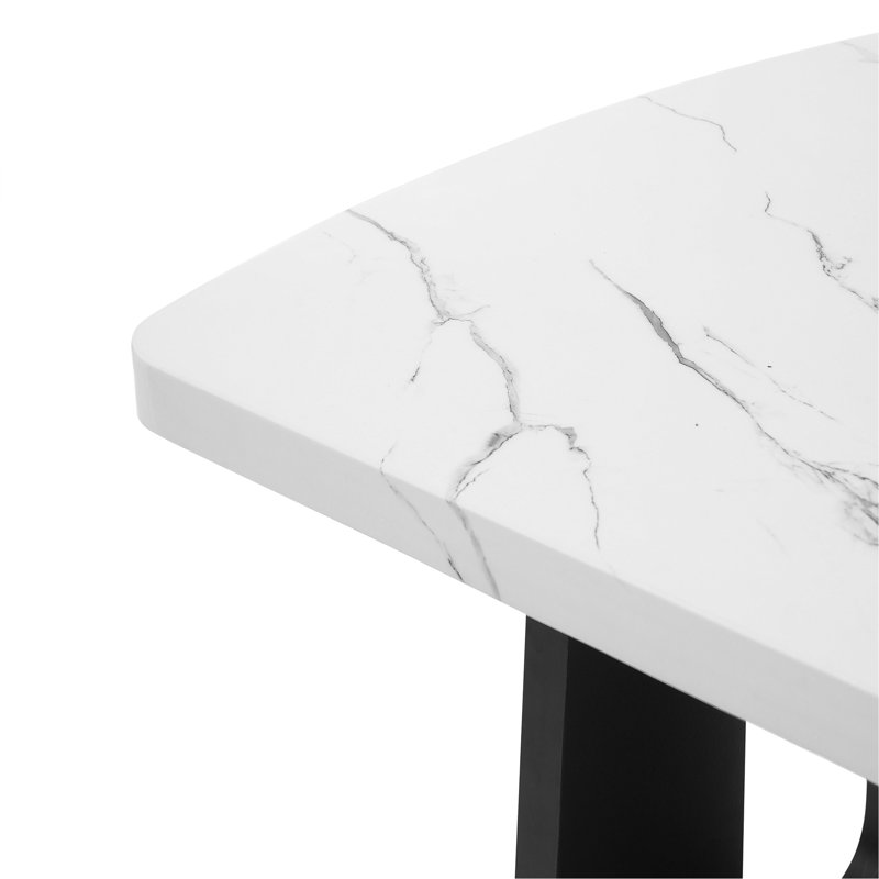 Table de salle à manger moderne en faux marbre - plateau en marbre noir / blanc avec pieds géométriques, Blanc/Noir
