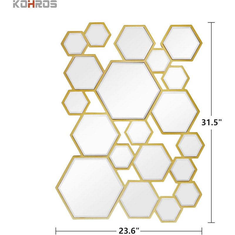 Miroir mural à décor mural hexagonal moderne en bois pour le salon, la chambre à coucher, les entrées et la maison (l 31,4 po x H 23,6 po)
