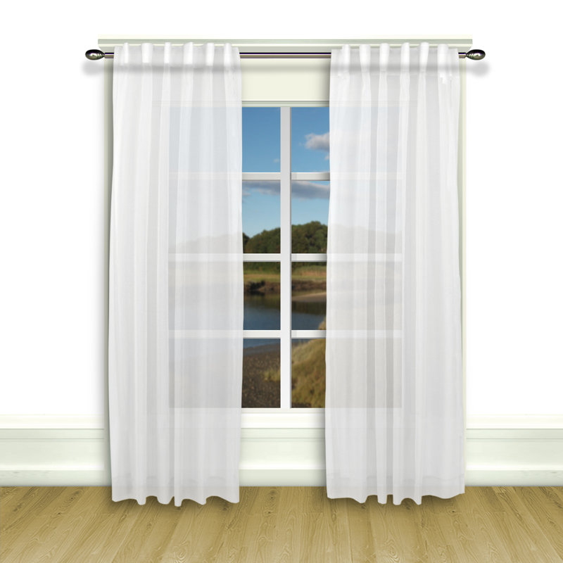 Aonan Solid Semi-Sheer Wanda Pleat Curtain Panels, 52" W x 96" L, White